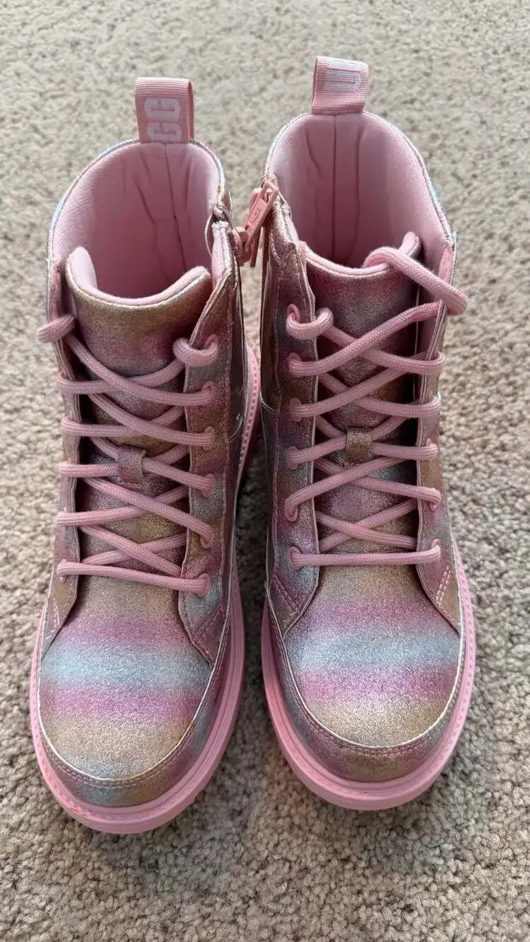UGG Kids Robley Glitter Metallic Rainbow Combat Boots